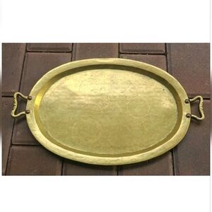 Antique Vintage Russian Brass Oval  Serving Tray With Handles Chateau Core